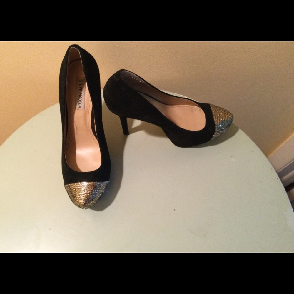 Steve Madden Black Gold P-Kavit Platform Heels 10